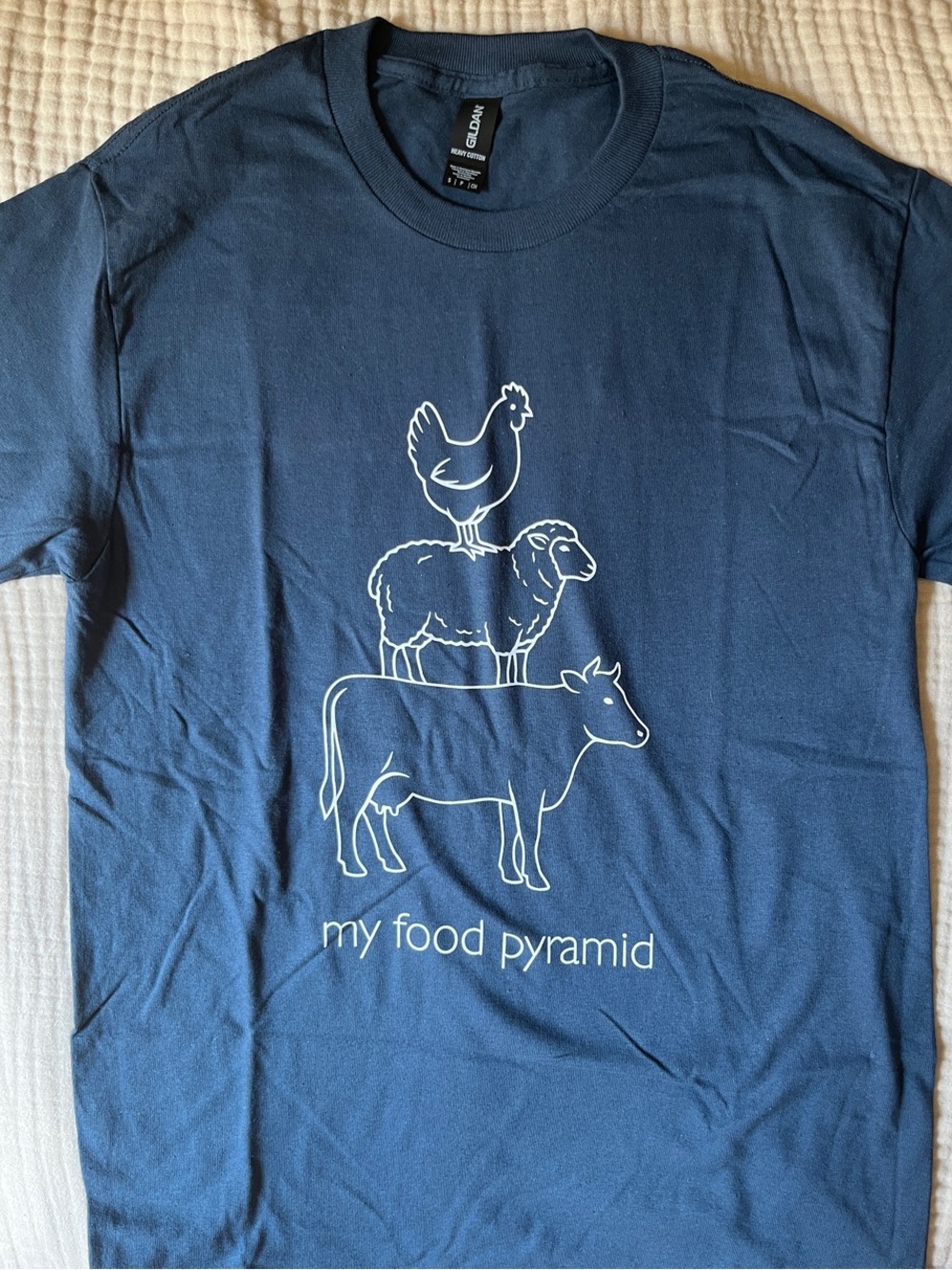 Gildan Adult Unisex Blue 'My Food Pyramid' Farm Animal Graphic Tee - Picture 2 of 4